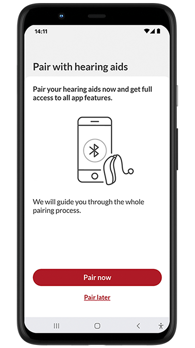 Android phone displaying pair with hearing aids start screen.