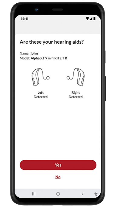 Android phone screen displaying pairing message for detected hearing aids.